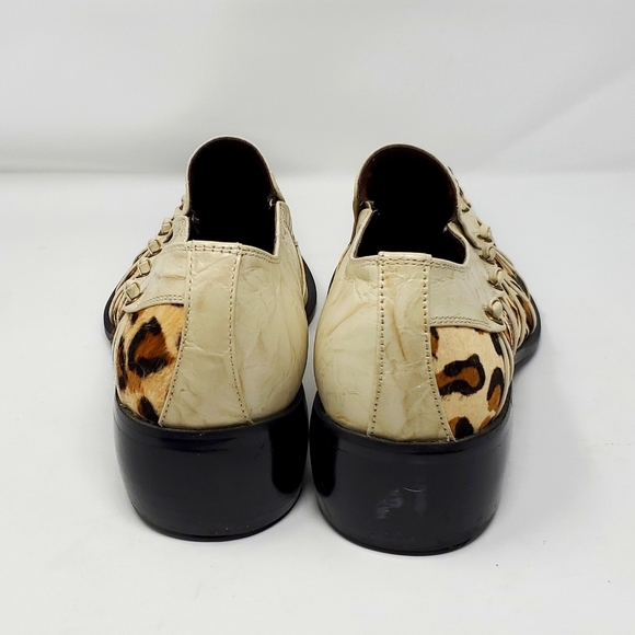 Fiesso Bone Leopard Hair Genuine Leather Loafer Shoes Pointed Toe F18027  Size 8 - Picture 3 of 11